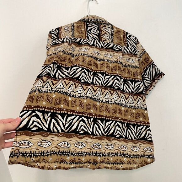 ALFRED DUNNER Tan Brown White Geometric Striped Tribal Animal Button Down PETITE - Picture 12 of 12